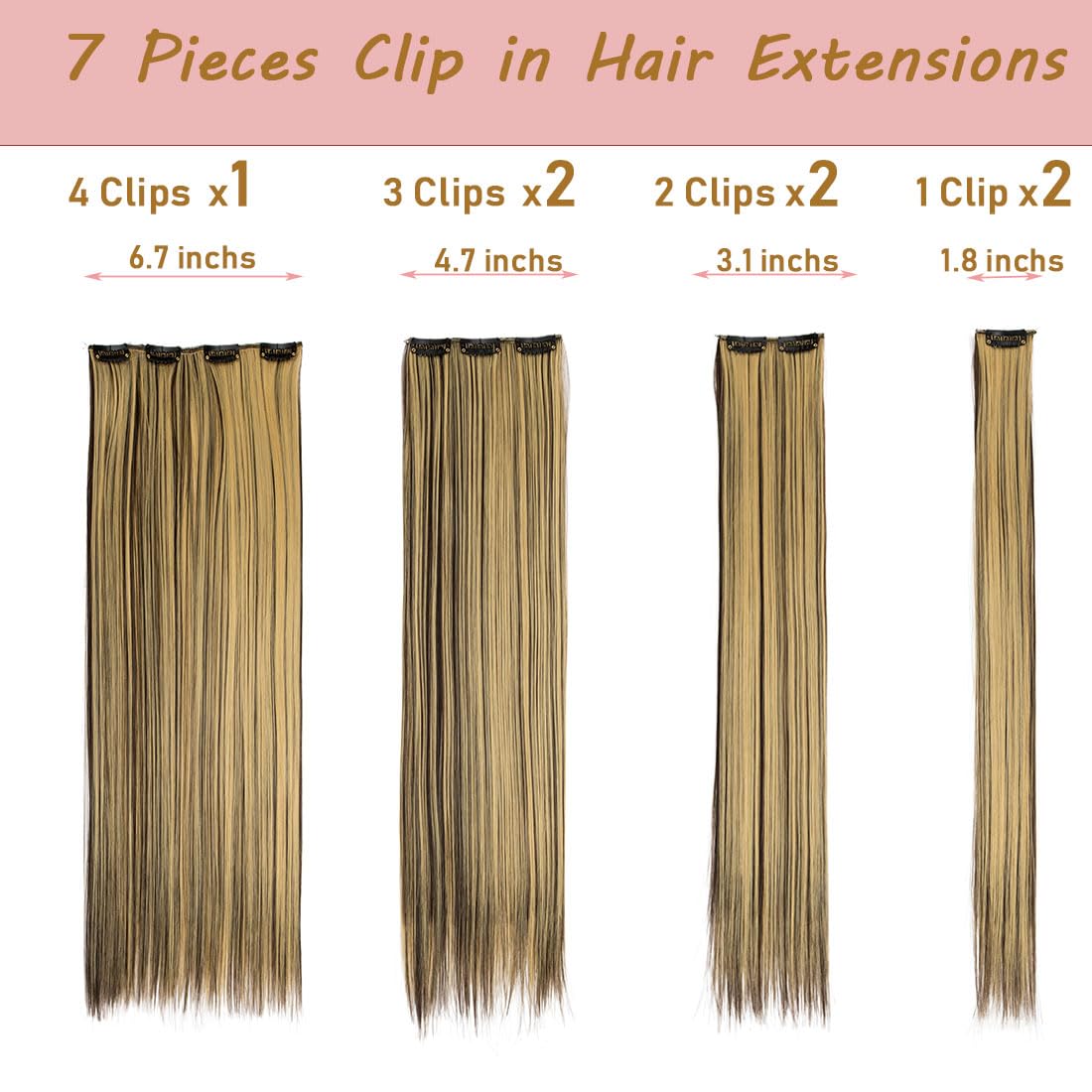 Swy Hair Clip in Hair Extensions Body Wave 22 inches 7Pcs 150g Straight Hair Synthetic Hair Extensions (S-Brown Mix Blonde, Straight) - Image 3