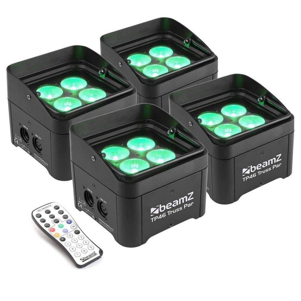 BeamZ TP46 PAR LED Spot 4er Set DMX Strahler, Scheinwerfer RGB mit UV Schwarzlicht Lichttechnik, Wandstrahler mit Fernbedienung, Uplight Bühnenbeleuchtung, Beleuchtung für Traversen