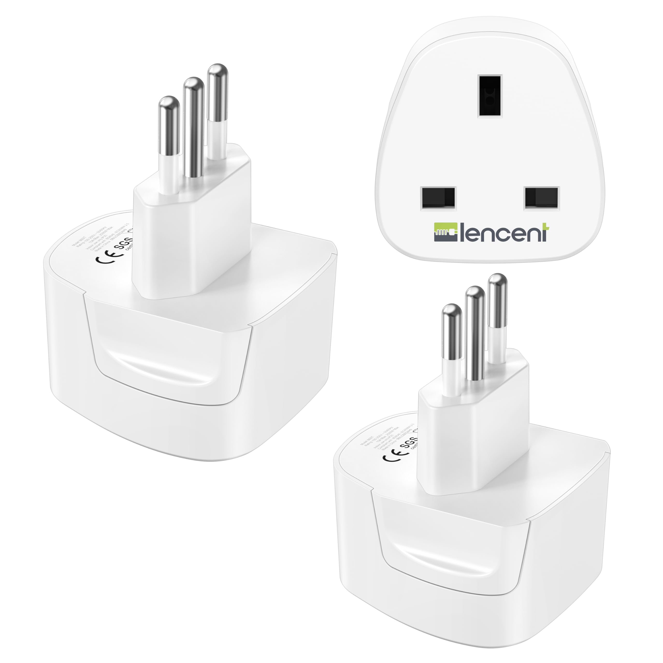 LENCENT 2X UK to Italy Plug Adapter, Grounded Italian Travel Adapter for Italy, Chile, San Marino, Vatican City, Uruguay, Syria, Eritrea, Libya and more (Type L)