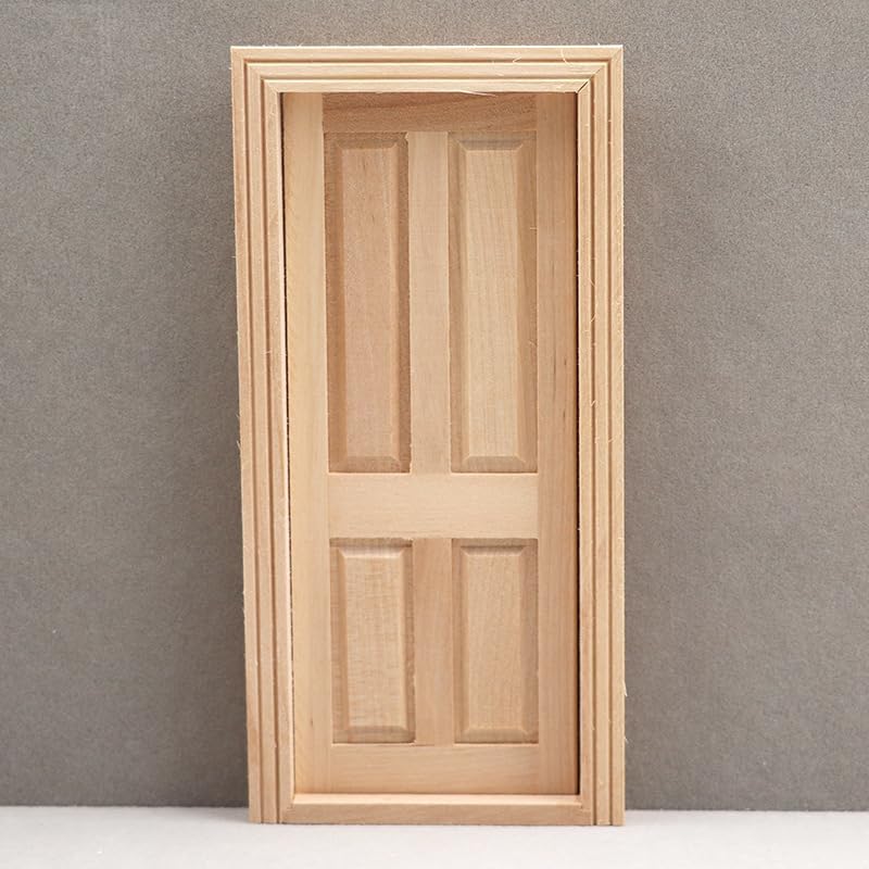 Miniatura 3 de AirAds Dollhouse 1:12 Miniatures Puerta de 4 paneles madera sin terminar