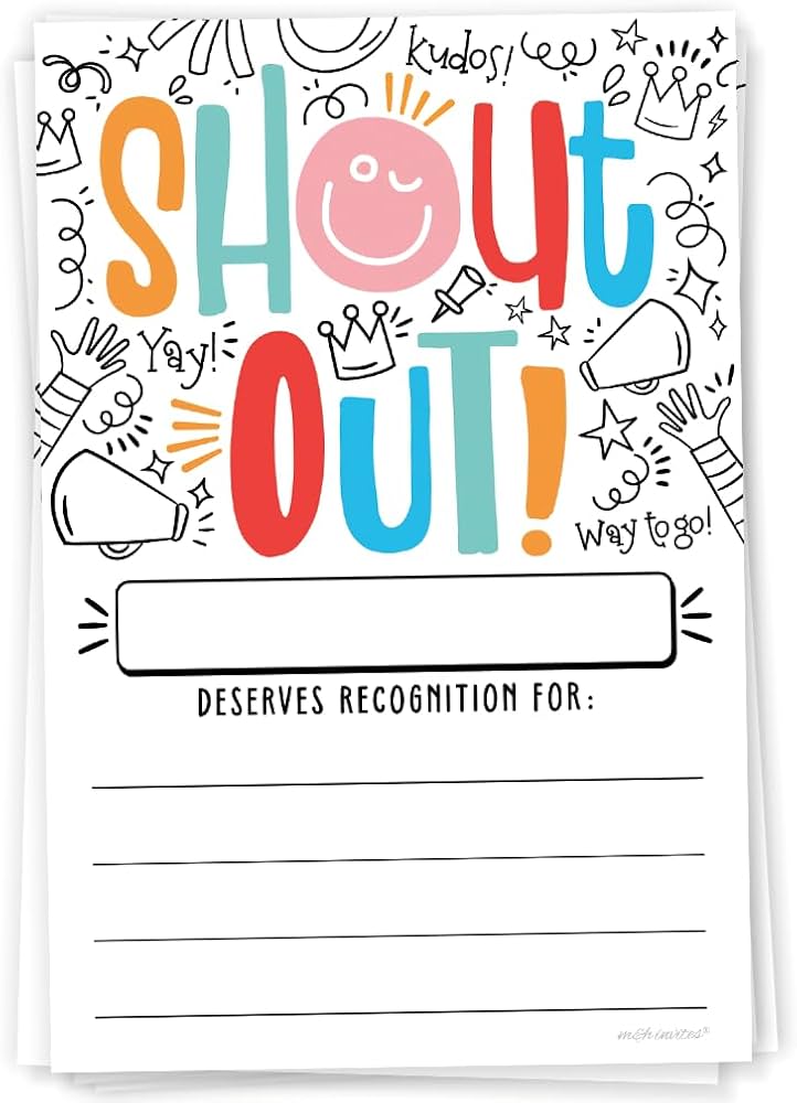 Amazon.com : m&h invites Doodle Shout Out Cards For Teachers, Students, Employees, Office Staff - Kudos Appreciation and Recognition Reward Cards For School or Work Bulletin Board (50 Count) : Office Products
