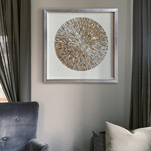 Miniatura 9 de ARTECORS Pintura decorativa de concha de perla hecha a mano de 24 x 24 pulgadas, estilo moderno, caja de sombra de arte costero para decoración de