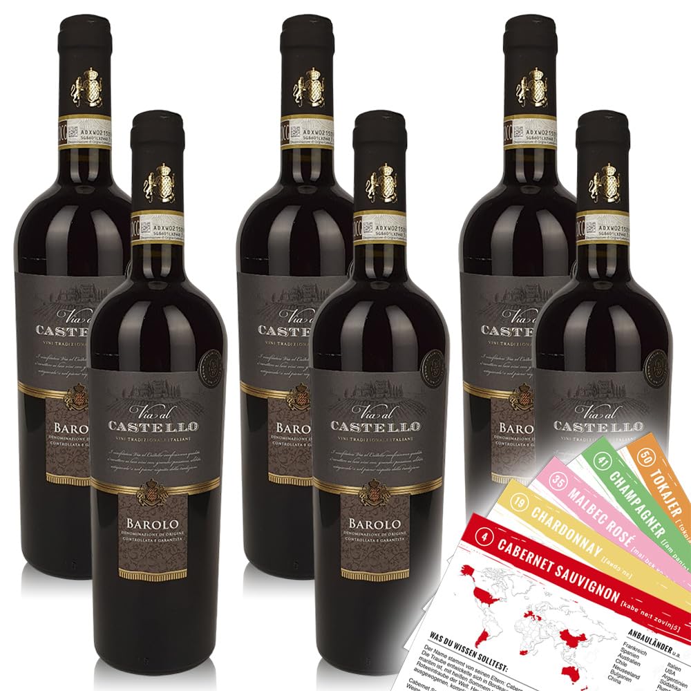 Via al Castello Barolo DOCG, trocken, sortenreines Weinpaket + VINOX Winecards (6x0,75l)