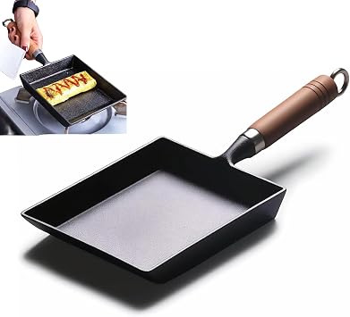 Japanese Cast Iron Tamagoyaki Pan, 6.1 x 7.3 Inch Japanese Rolled Omelet Pan, Multifunctional Square Japanese Egg Pan for Omelets, Steak Camping, Cooktop Safe