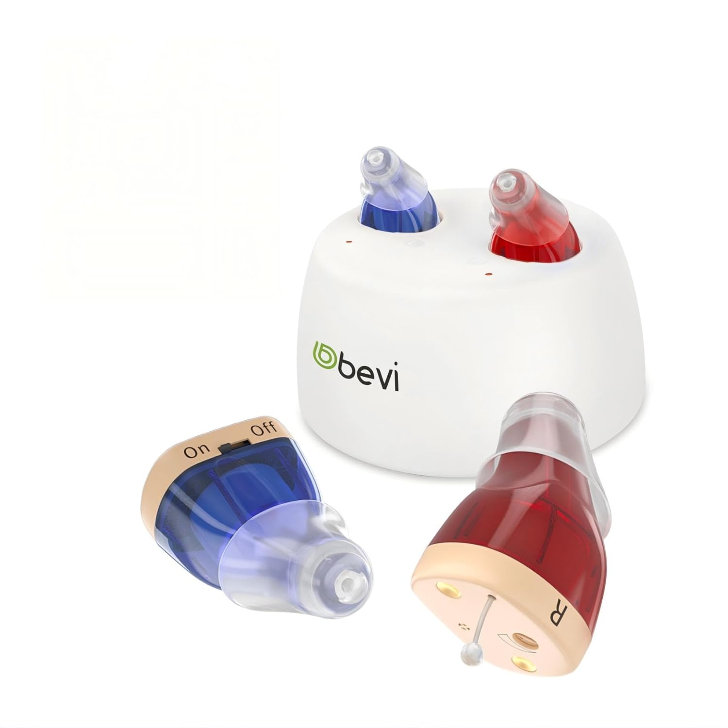 Hearing Aids for Seniors With Hearing Loss, Rechargeable Hearing Amplifiers with Noise Cancelling, OTC Hearing Aid Nearly Invisible, CIC Hearing Aids for Adults, Bevi Hearing Device, Charging Case Volume Control, 1 Pair