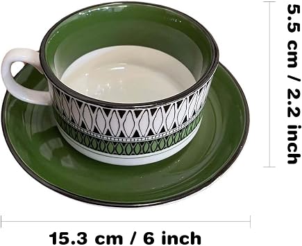Ceramic Tea Cup,Ceramics Travel MugCoffee MugTea and Saucer Set, Vintage Green Coffee Mug, Porcelain Mugs for Home Kitchen 250 ml / 8 Oz