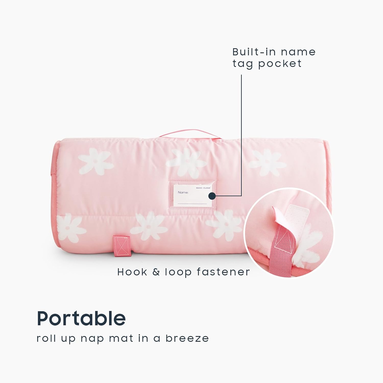 Wake In Cloud - Toddler Nap Mat with Pillow and Blanket, for Kids Girls in Kindergarten Daycare Preschool Pre K, Roll Up Sleeping Bag, Floral Botanical Flowers, Pink White, Standard - Image 3