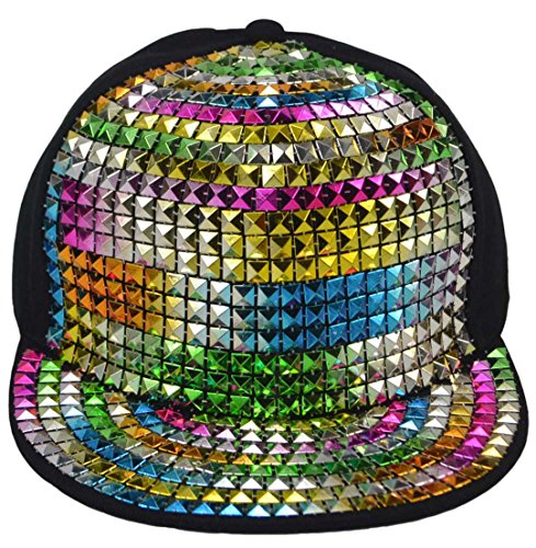 Women/Men Bling Baseball Caps With Ponytail Hole, Teen Girls Sequin Ball Hat For Disco/Hip Hop/Punk Rock H_H-M-1 (Rainbow) #TOP5