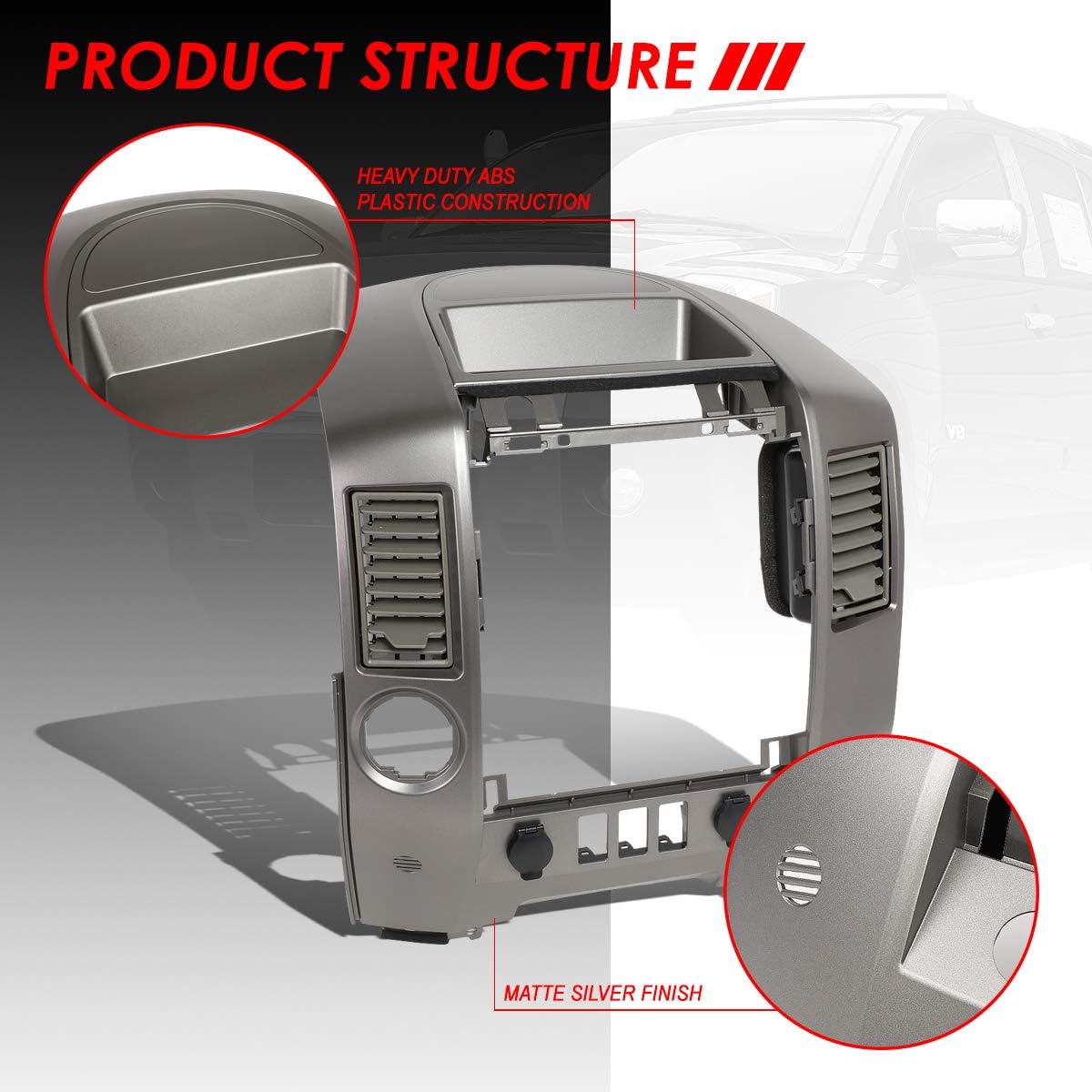 Auto Dynasty Front Dash Radio Instrument A C Center Console Panel Bezel Cover Lid w o Speaker Compatible with Titan Armada XE SE 2004-2006