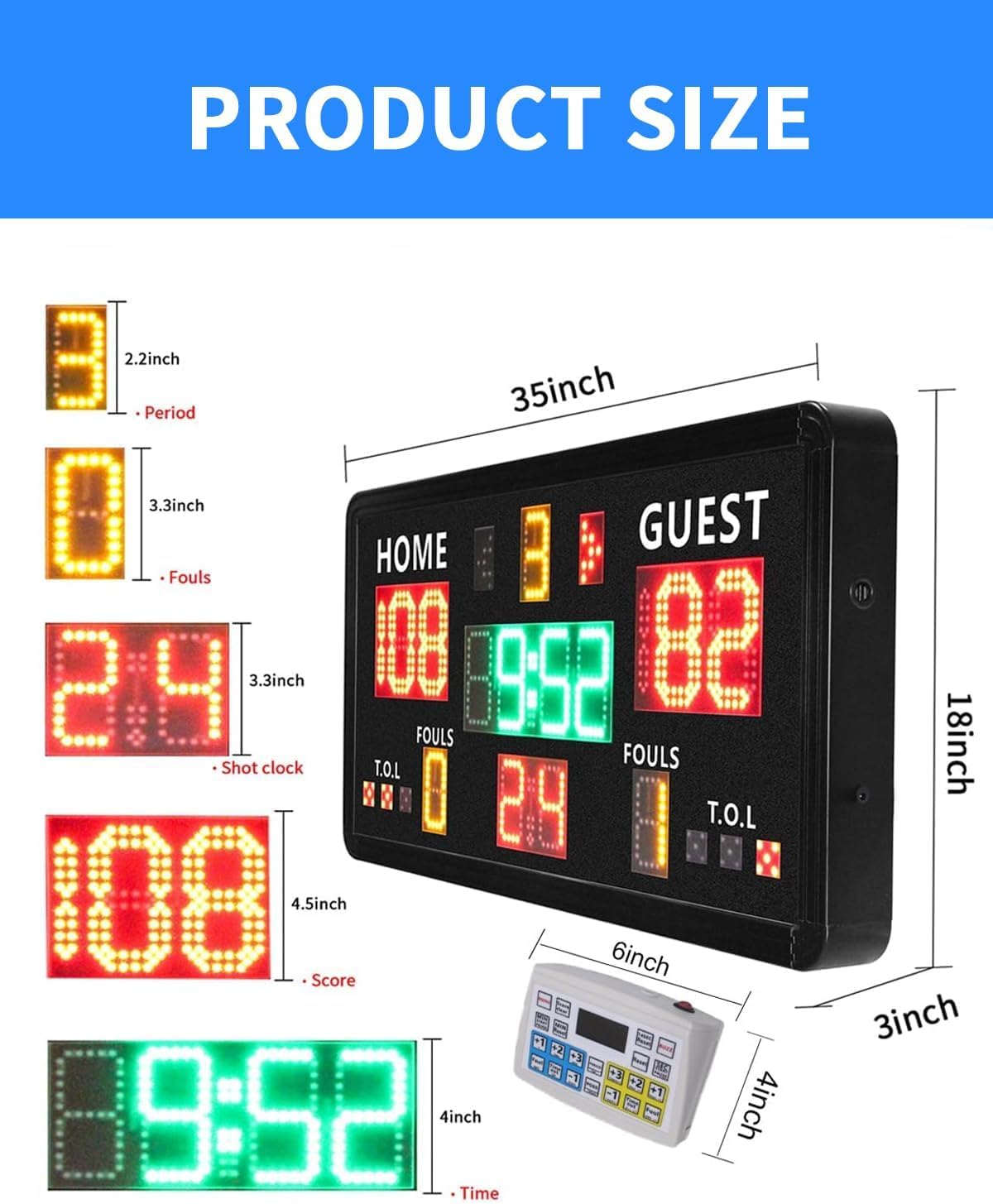 Große elektronische Anzeigetafel mit Fernbedienung, Wandmontage, Digitale Anzeigetafel und Timer, Basketball-Wurfuhr (14/24 Sekunden & benutzerdefinierte Zeit), Punktezähler
