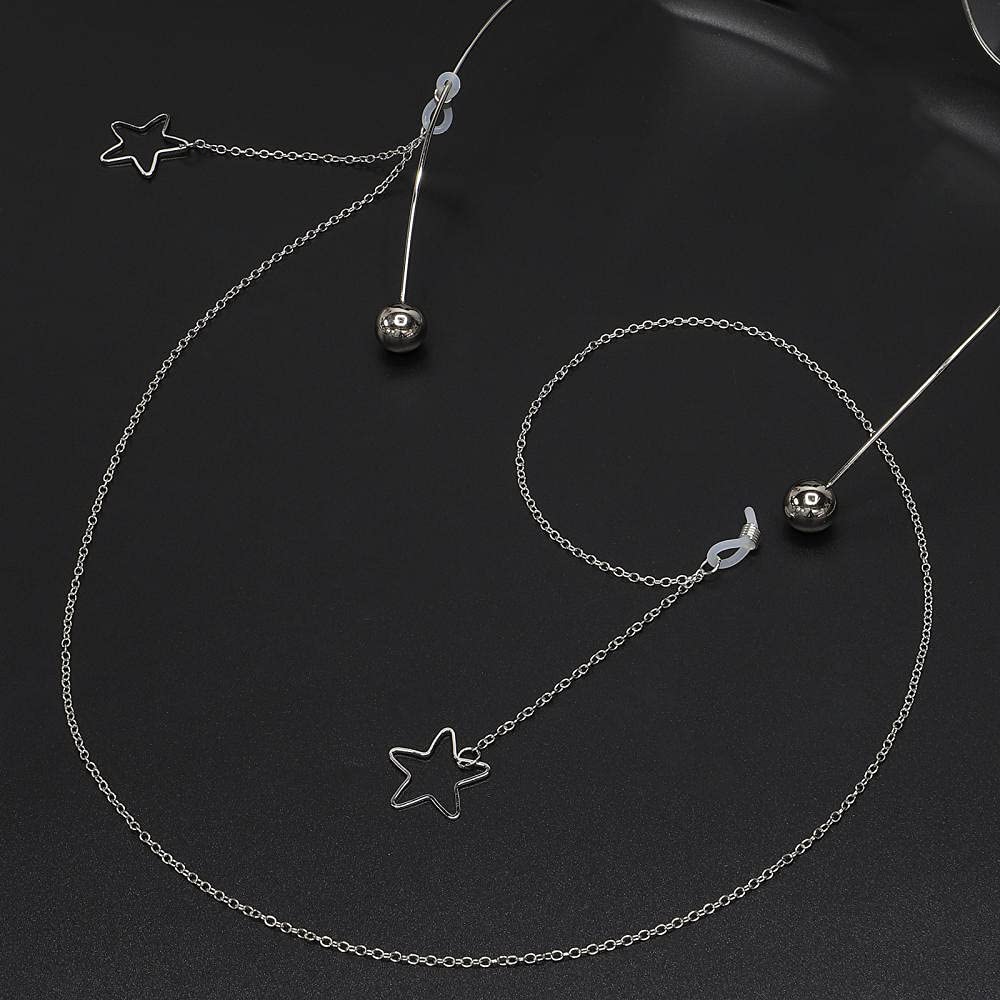 Okulary Przeciwsłoneczne Pasek Łańcuszki I Sznurki Do Okularówniepoślizgowe Popularne Metalowe Okulary Linowe Konserwacja Kolorów Złoty Hollow Pięciogwiazdkowy Wisiorek Handmade Okular-Srebro