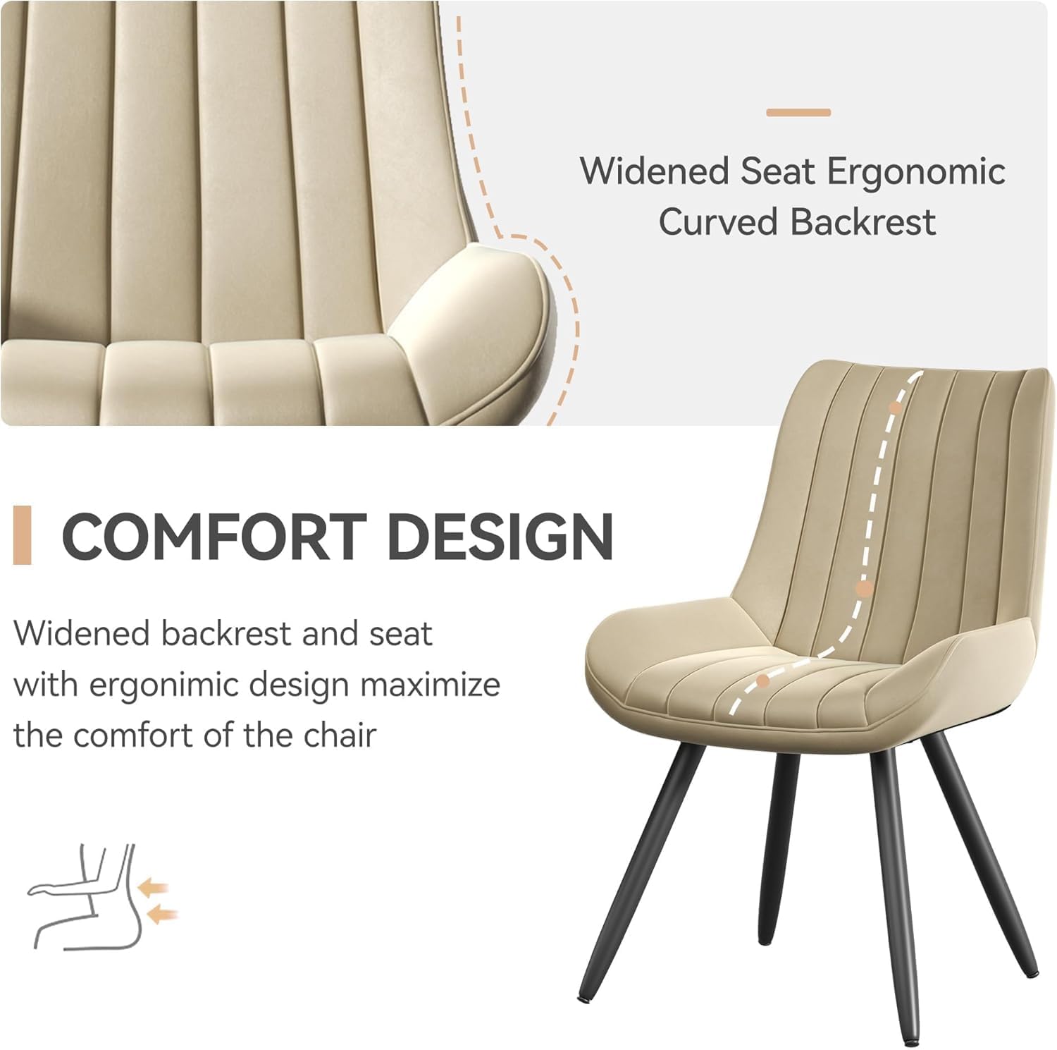 Hawthyhome Esszimmerstühle 2er Set Polsterstühle mit 10 cm Dicke Sitzkissen Künstlicher Stoff Dining Chair Küchenstuhl mit Rückenlehne Moderne Sessel Metallbeine Beige