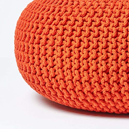 Pouf rond tressé orange en coton 70x23 cm pour salon