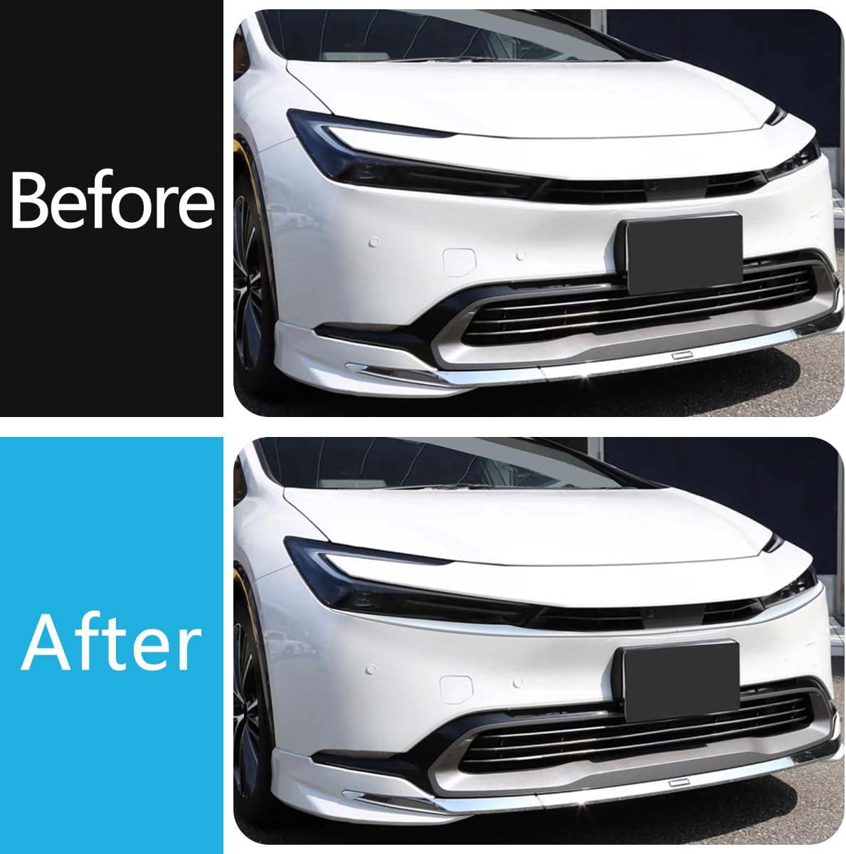 Car Accessories Fit for Toyota New Prius 2023 2024 2025 2026 Headlight Trim Front Uper Grill Cover Trims (Chrome) 2PCS Stainless Steel