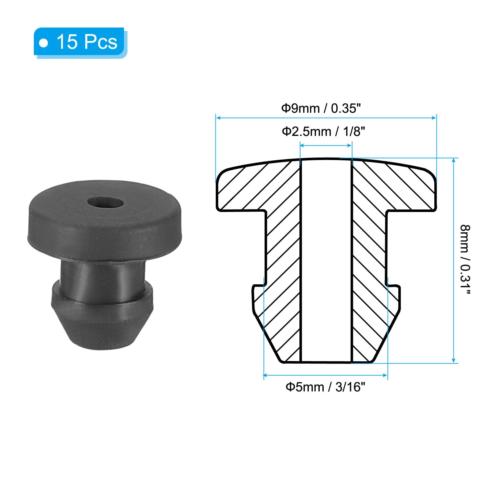 PATIKIL 5mm / 3/16 Inch Drill Hole,1/8 Inch ID Rubber Grommets - Image 2