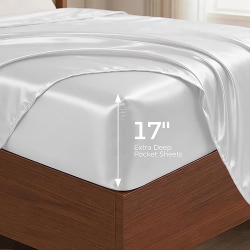 Miniatura 4 de MURT Juego de sábanas tamaño King, 100% viscosa de bambú, 400 hilos, refrescantes y suaves como la seda, certificado Oeko-TEX, bolsillo profundo de