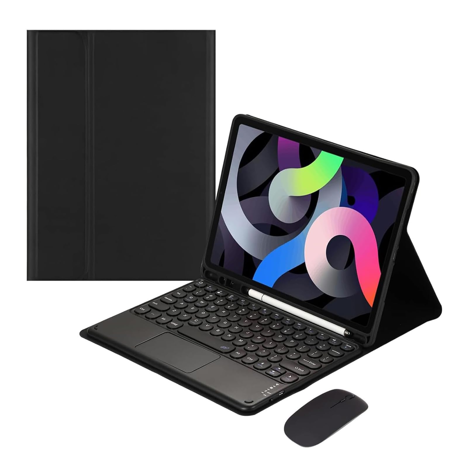 Funda con Teclado para iPad Mini 6.ª Generación 8,3 Pulgadas 2021, Teclas Redondas, QWERTY Español Ñ Teclado Inalámbrico Bluetooth Desmontable con Trackpad, Ratón y Ranura para Lápiz, Negro