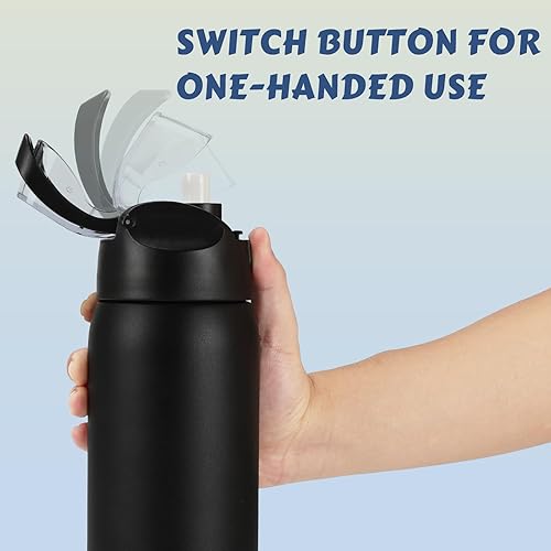 Miniatura 3 de MEBRUDY Botella de agua aislada de 32 onzas con popote, botellas de agua de acero inoxidable con bloqueo a prueba de fugas, mantiene el frío 24