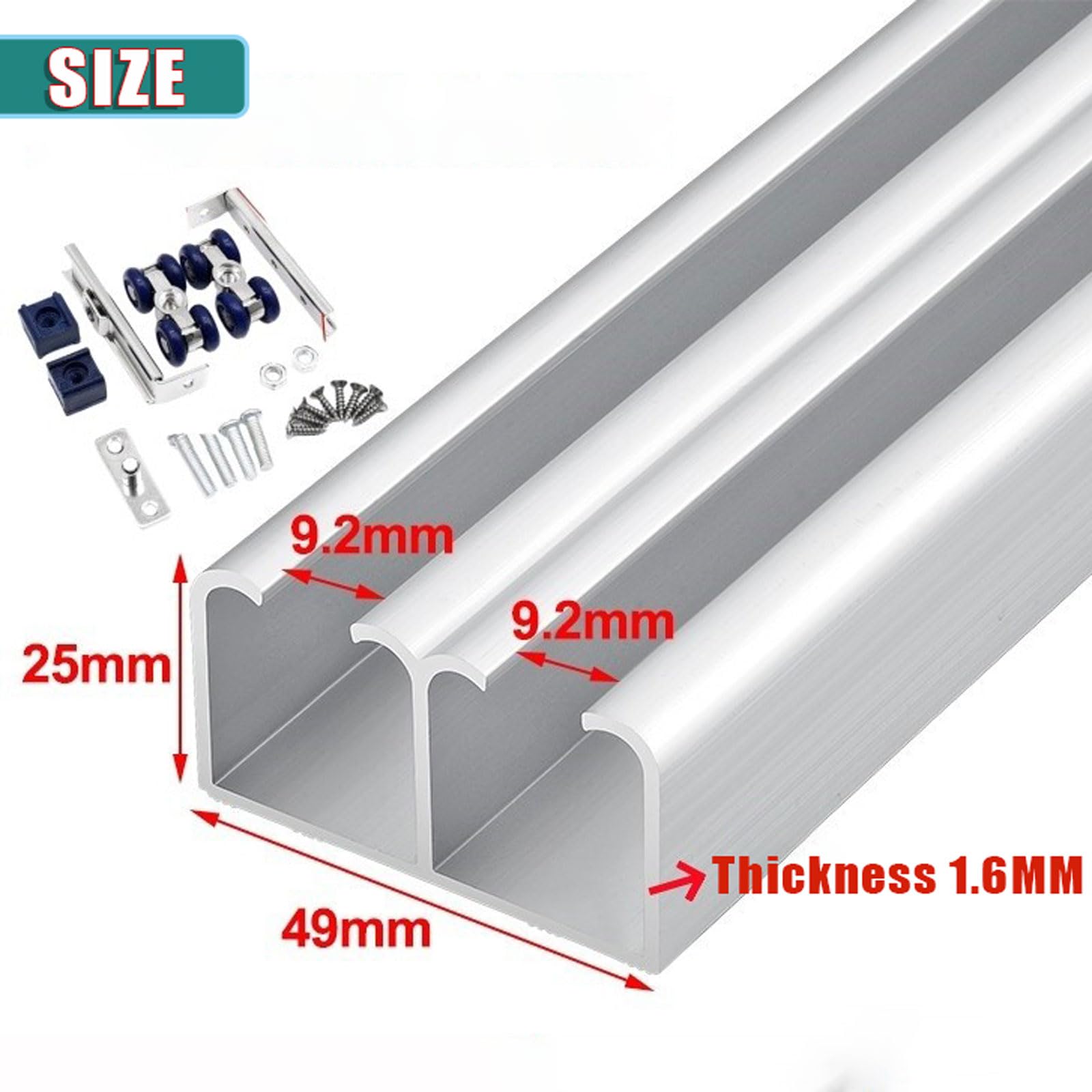 Kit de rieles y herrajes para puerta corredera de aluminio resistente para puertas dobles, sistema de riel de puerta de granero de bolsillo para armarios, armarios y puertas de cristal