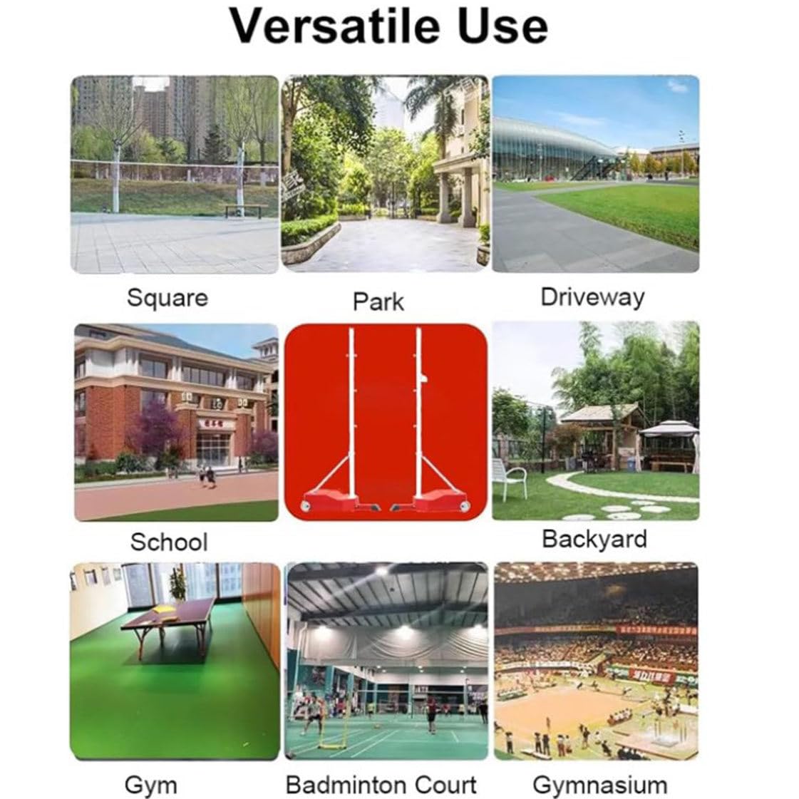 Pali da Pallavolo/Badminton, Badminton Mobile con Rete Tipo Box con Ruote Supporto in Acciaio con Base Stabile per Uso Interno Ed Esterno, Altezza: 1,55 M-2,1 M