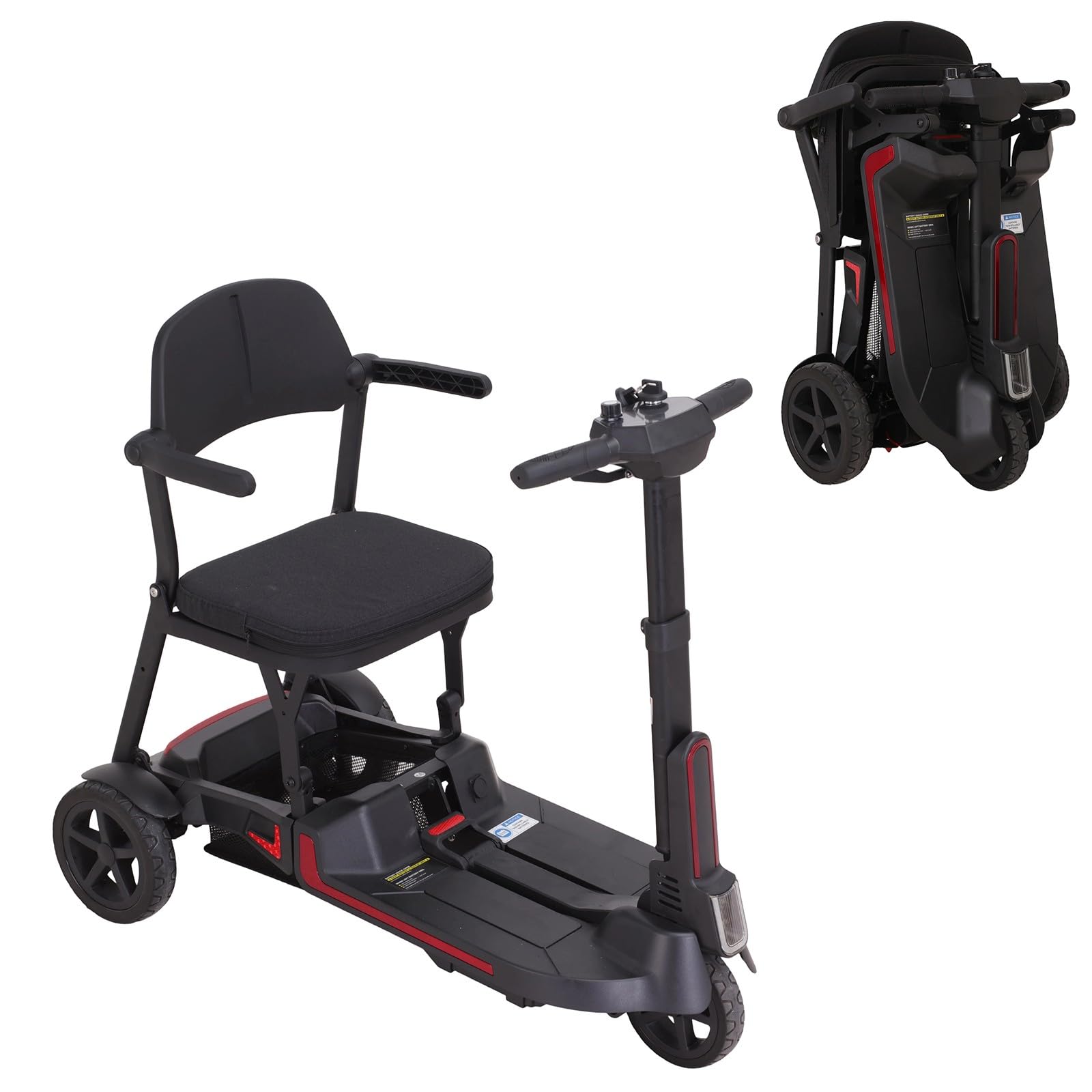 Scooter Eléctrico Plegable De Movilidad,Scooter De Movilidad De 3 Ruedas,Scooters Para Personas Mayores,Con Baterías Extraíbles Dobles,Construcción De Aleación De Aluminio Black