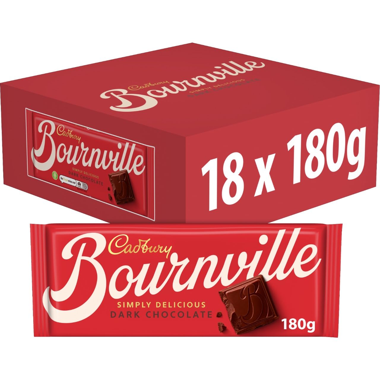 Cadbury Bournville Dark Chocolate Bar 180 g (Pack of 18 Bars)