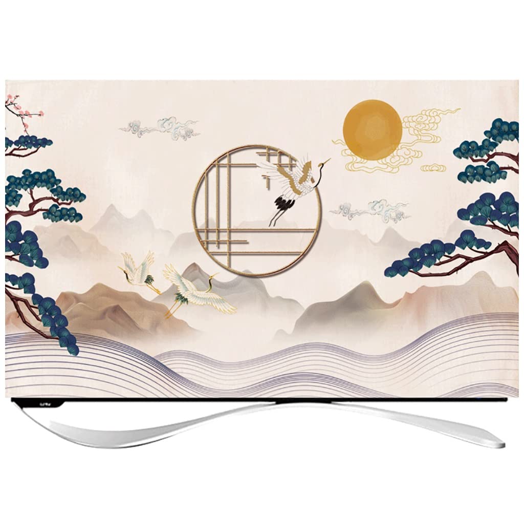 24"- 65" Osłona przeciwpyłowa telewizora, osłona wnętrza telewizora w stylu chińskim Oddychająca bawełniana tkanina lniana do telewizora z płaskim ekranem, Smart TV (Color : C, Size : 49")