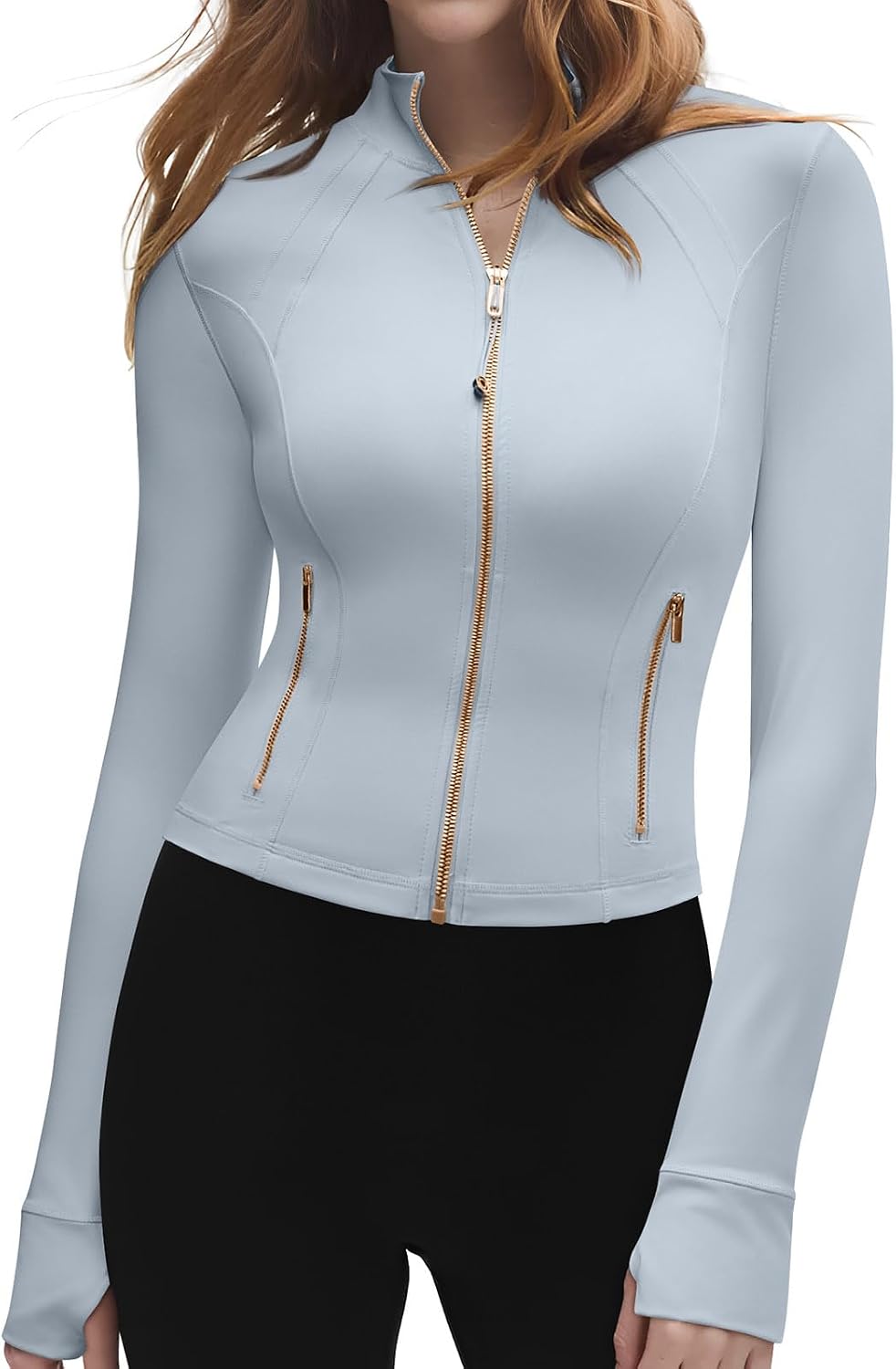 SUUKSESS Women Golden Full Zip Up Workout Cropped Jackets Lightweight Athletic Yoga Tops