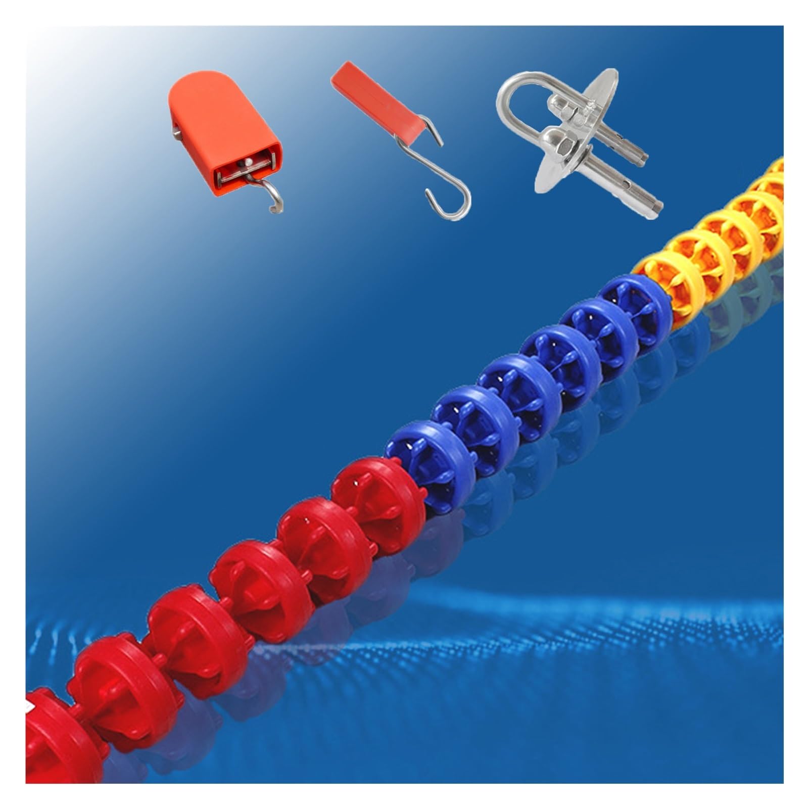 Kit de Valla de Seguridad para divisores de carriles de Piscina con boya, Cuerda y Ganchos, Accesorios para una Mayor Seguridad y organización de la Piscina.