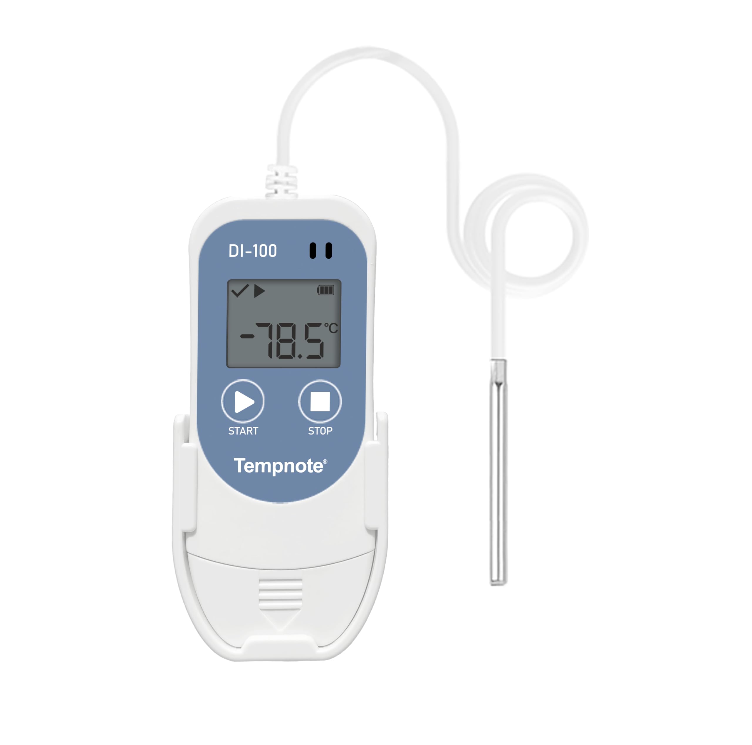Tempnote DI-100 Multi-use Ultra-low/Dry Ice Temperature Data Logger for Temperature Monitoring in Transit, -100 °C to + 100 °C, with External Probe and Magnetic stand.
