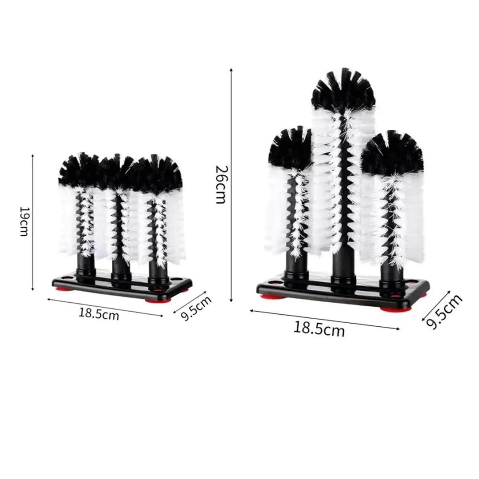 Lavavasos, Cabezal de Cepillo de 3 Piezas para Botella Taza Goblet | Con base de succion y cerdas, estropajo de cocina fijo y desmontable(Style 1)