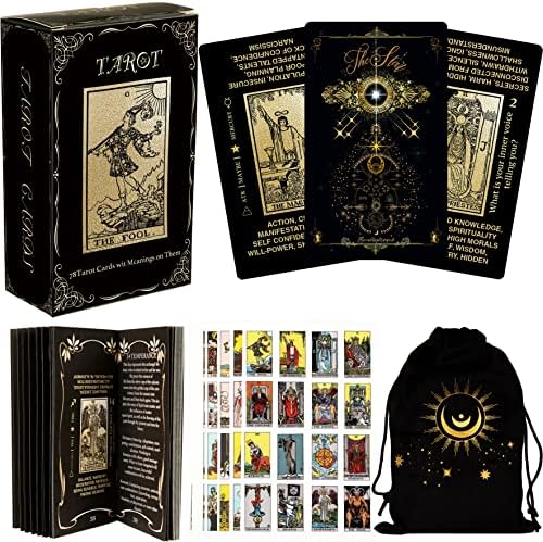 OHMZPERE Tarot Deck with Guide Book-78 Gold Tarot Cards for Beginners Tarot Deck Set-234 Tarot Stickers and Gold Leaf Velvet Drawstring Bag-Durable Tarot Cards Set for Beginners to Advanced
