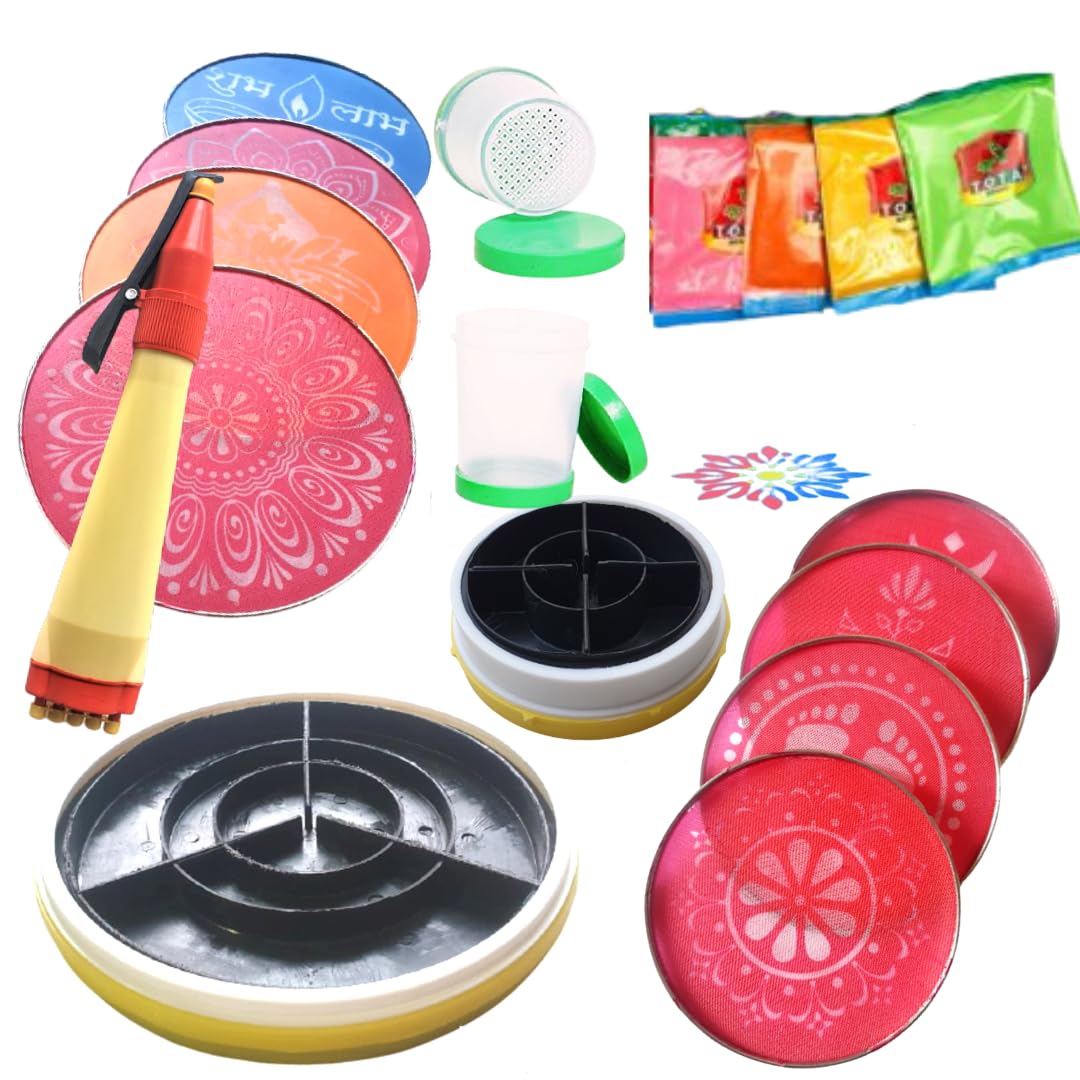 Artonezt 2 Magic Rangoli Stamp (4"+8"), 4 Rangoli Powder Pouches, 10 Stencils, 2 Filler, 1 Pen for Navratri Pongal Pooja Mandir Diwali Floor Decoration (B0CLCY62K2) Amazon Price History, Amazon Price Tracker