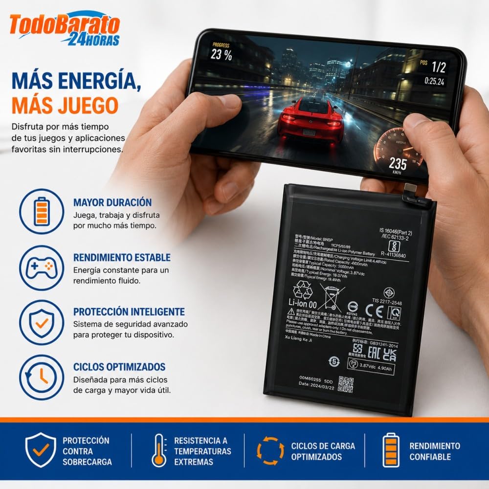 TD24H Bateria BM5U para Xiaomi Redmi Note 13 Pro+ Plus 5G 5000 mAh