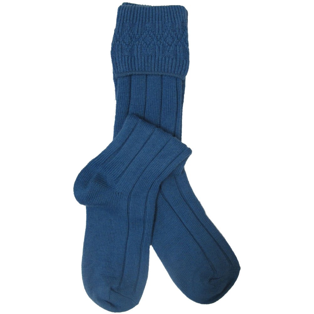 W. Brewin Lovat Blue Wool Mix Scottish Plain Kilt Hose/Socks -Made In UK - Sizes 6-9 & 9.5-13