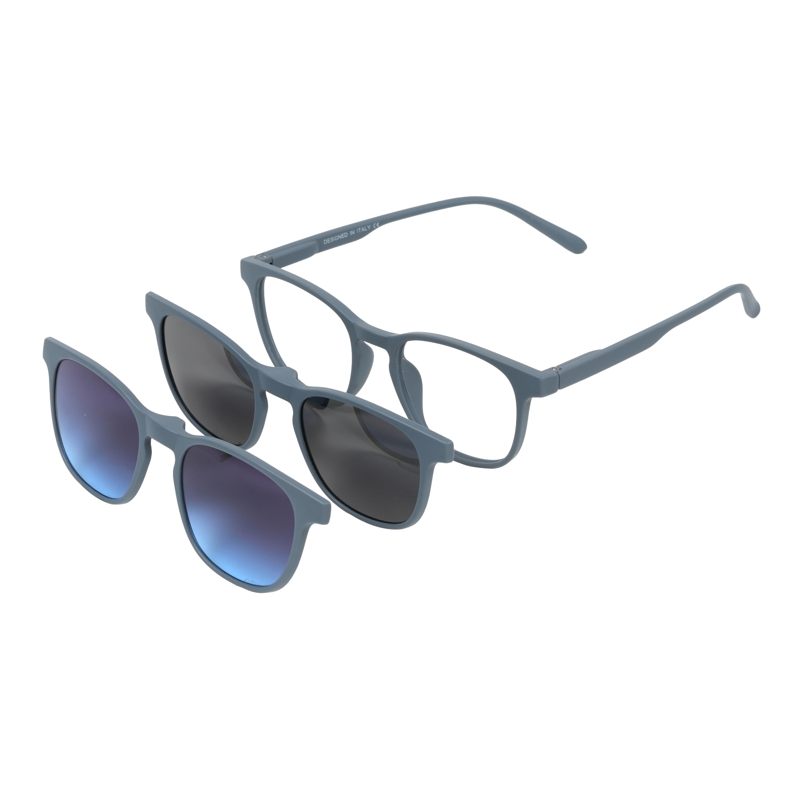 3-in-1 Matte Slate Grey Magnetic Clip-On Eyeglasses – with Polarized Black and Blue Gradient Lenses-image-44