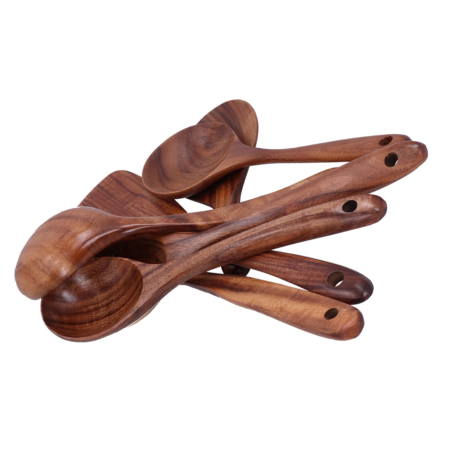 Generic Set di Cucchiai da con Manico Lungo per Uso Domestico, Utensili in Legno Durevoli, Kit di Utensili da da 7 Pezzi