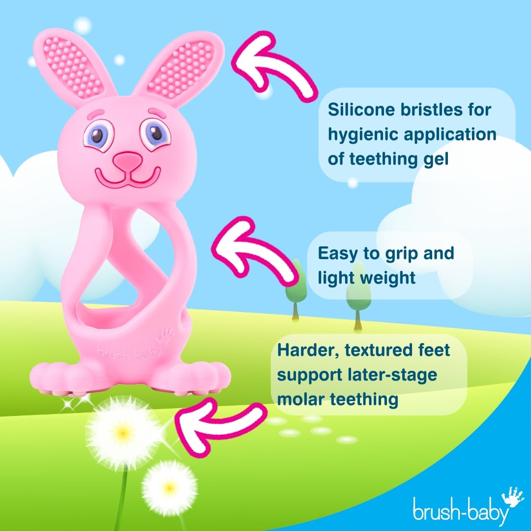 Brush-Baby, Bobbie Bunny Teether Toy, Rose Pink, Fun, Engaging, Sensory Teething Toy for Babies 0-3 Years, BPA Free - Image 4