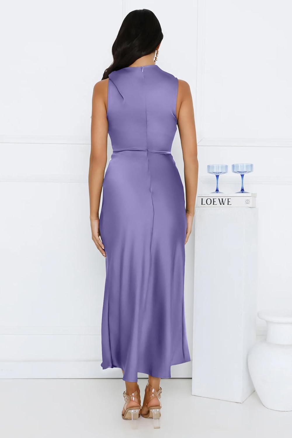 Memoriesea Women's Sexy Sleeveless Cowl Neck Flowy A Line Party Cocktail Midi Dress - Image 4