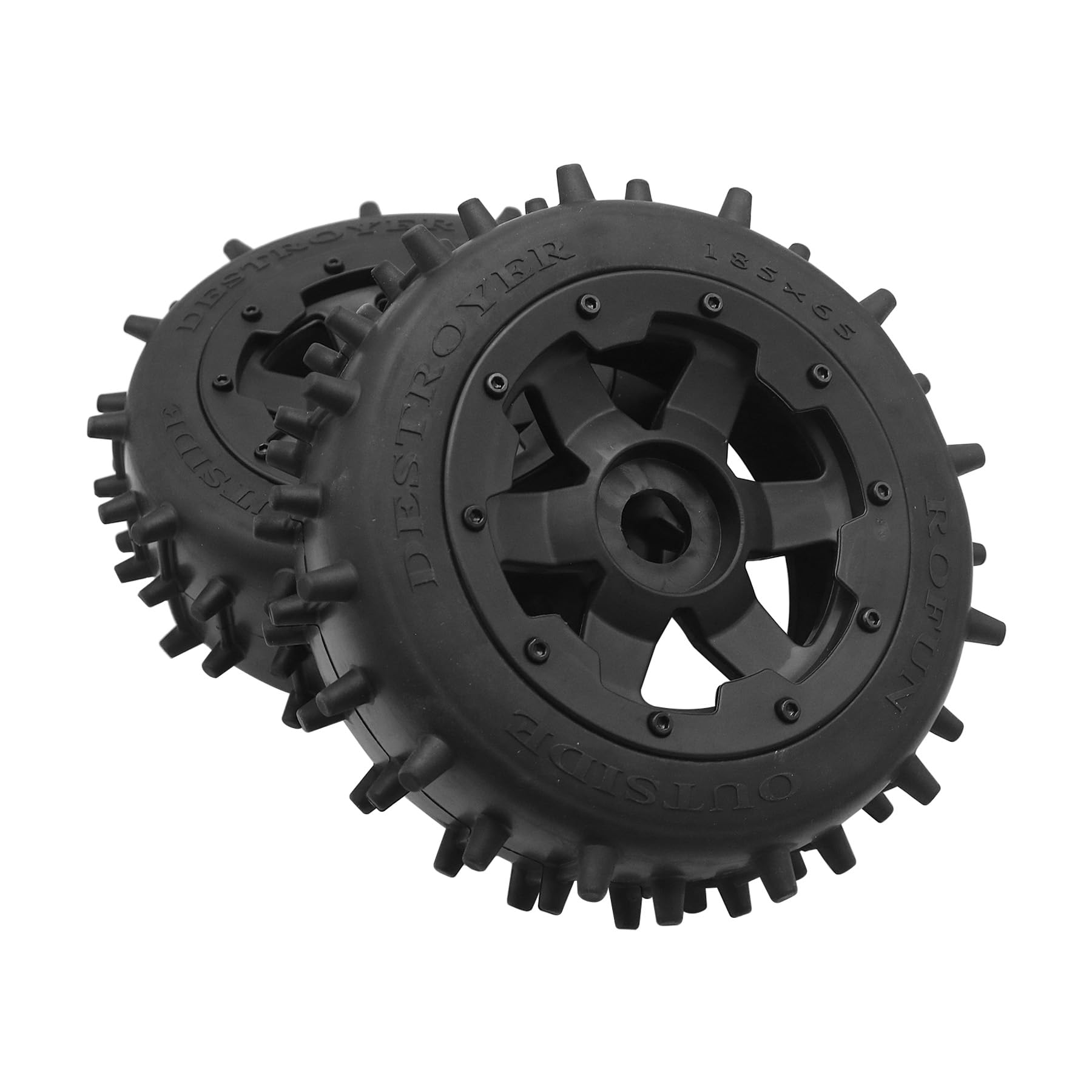 smTSRC 2Pcs Front Wheels Tyres and Wheel Hub 185 x 65mm for 1/5 HPI ROFUN ROVAN KM Baja 5B SS Buggy Truck RC Car Parts (Black)