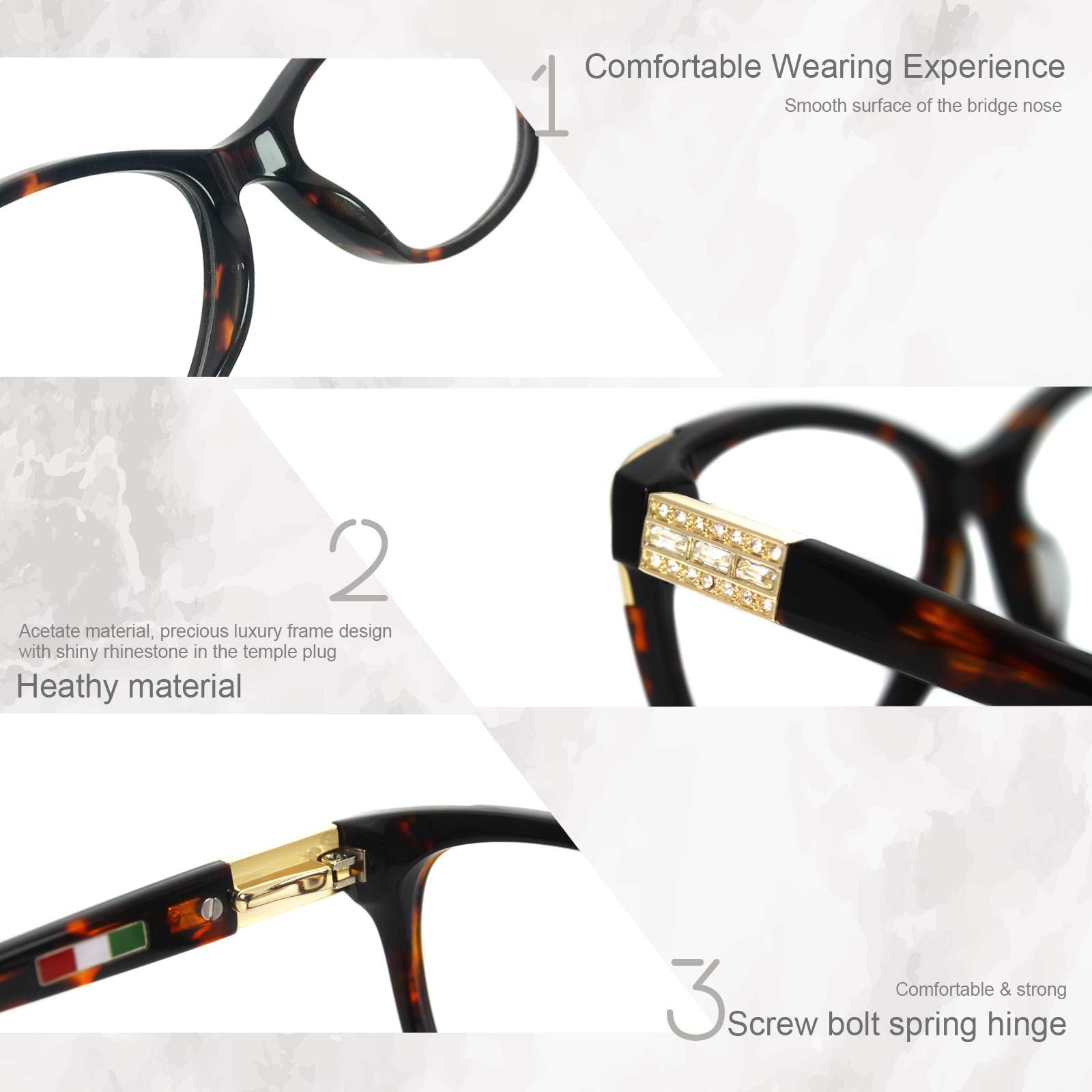 Lunettes de qualité pour femmes Vogue Design Cadres sans prescription avec strass trois couleurs au choix