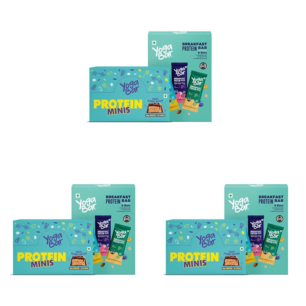 Yogabar Protein Variety Pack, Breakfast Protein Bars and Choco Peanut Butter Minis, 24 Pieces (Pack of 3)-image-47