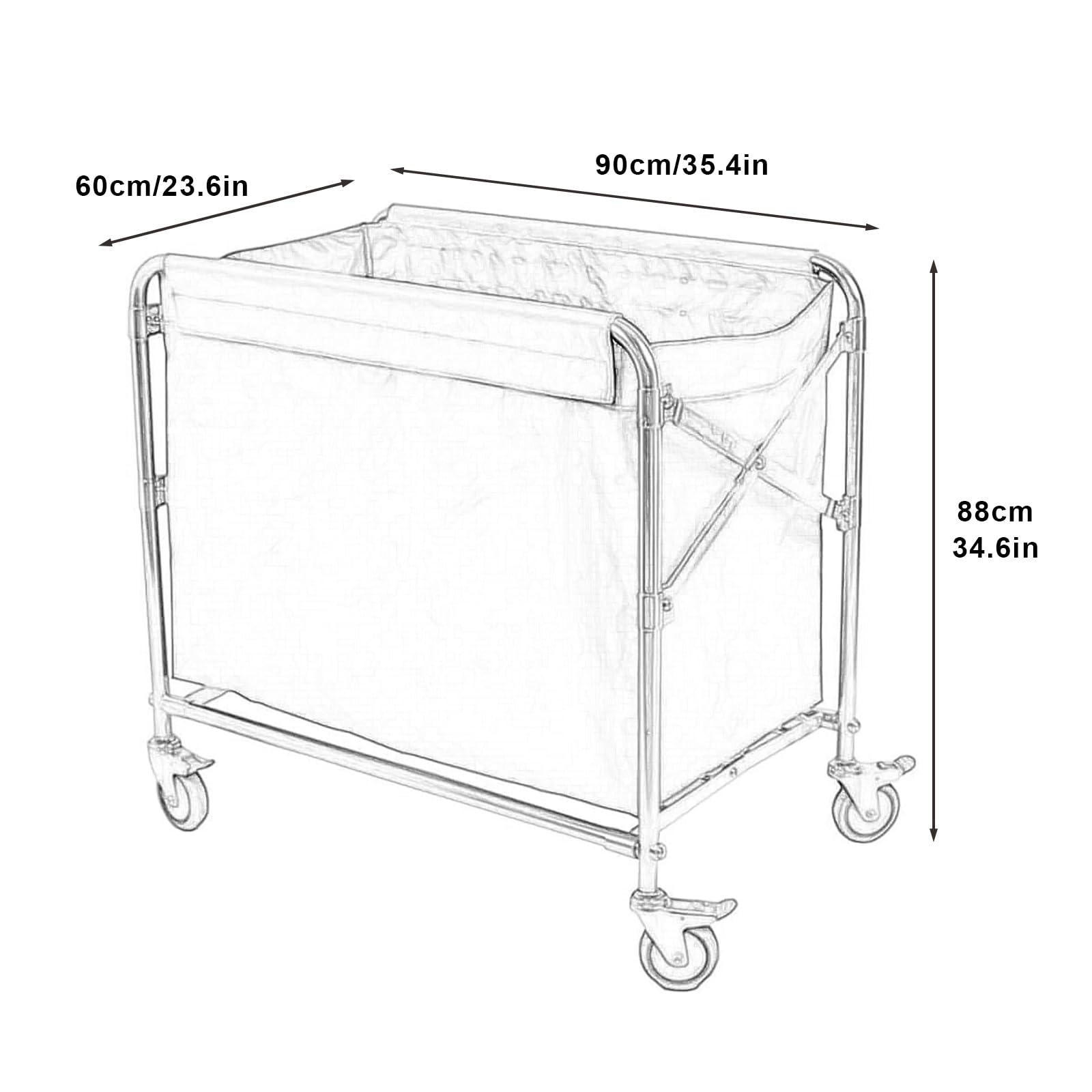 Carrito de lavandería plegable con ruedas, cesta clasificadora comercial de 400 L, carrito de servicio resistente para lavandería de hotel, ropa sucia