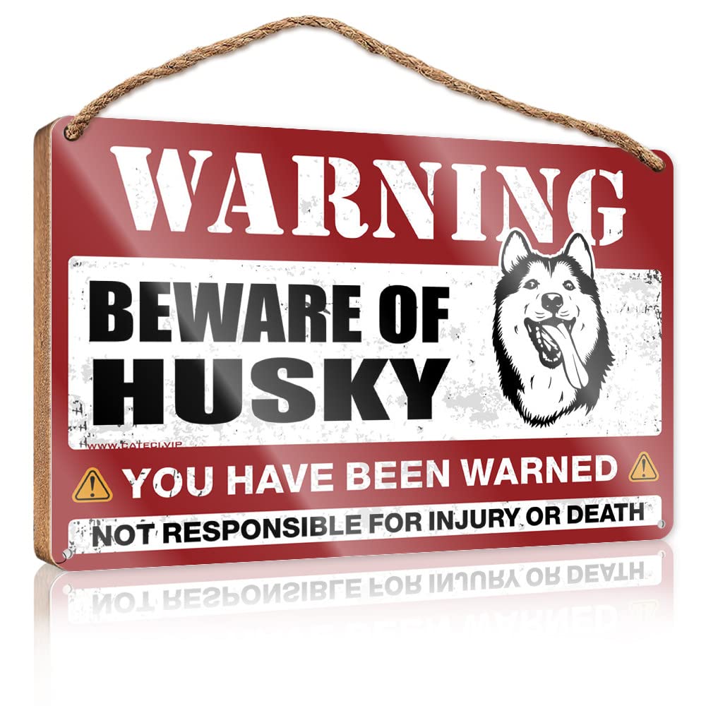FRINTOXA Outdoor Wooden Signs Beware Of Husky Wooden Sign(15X28CM)