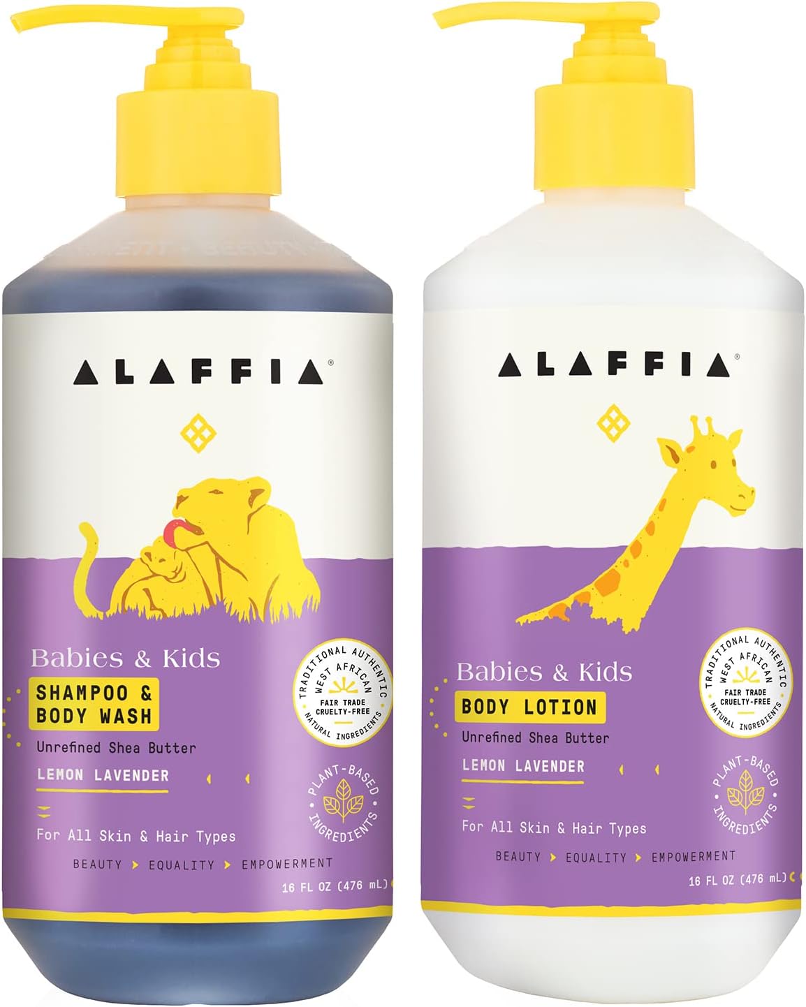 Babies and Kids Shampoo & Body Wash (16oz) and Body Lotion (16oz) - Gentle Everyday Bath Essentials for Delicate Skin/Hair- Paraben & Sulfate Free - Natural Plant-Based Lemon Lavender Scent