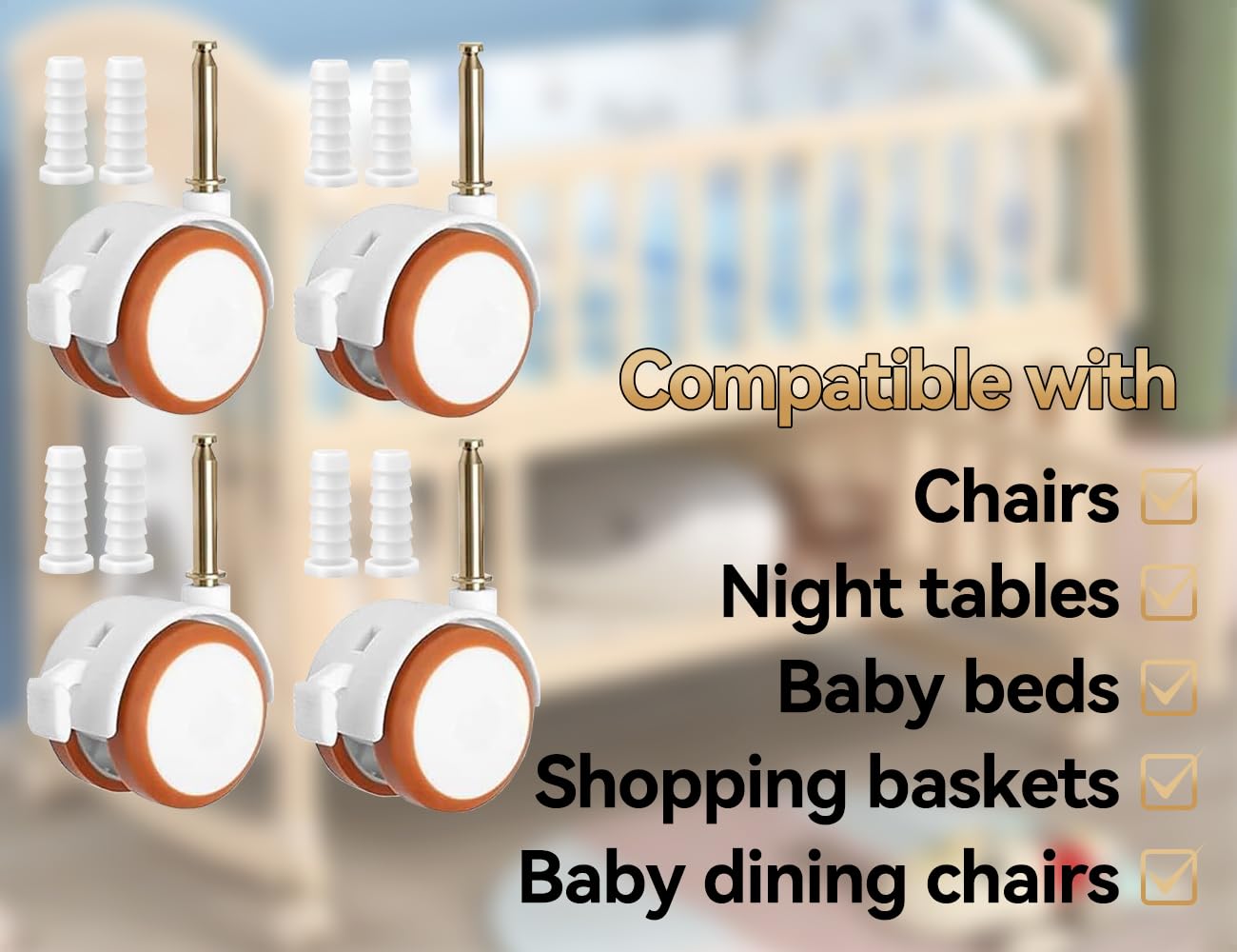 4 pièces de roulettes de direction pour meubles pour enfants, roulettes de lit bébé, roulettes de meubles avec stylo à manchon, utilisées pour les chariots de basse de lit bébé (blanc)
