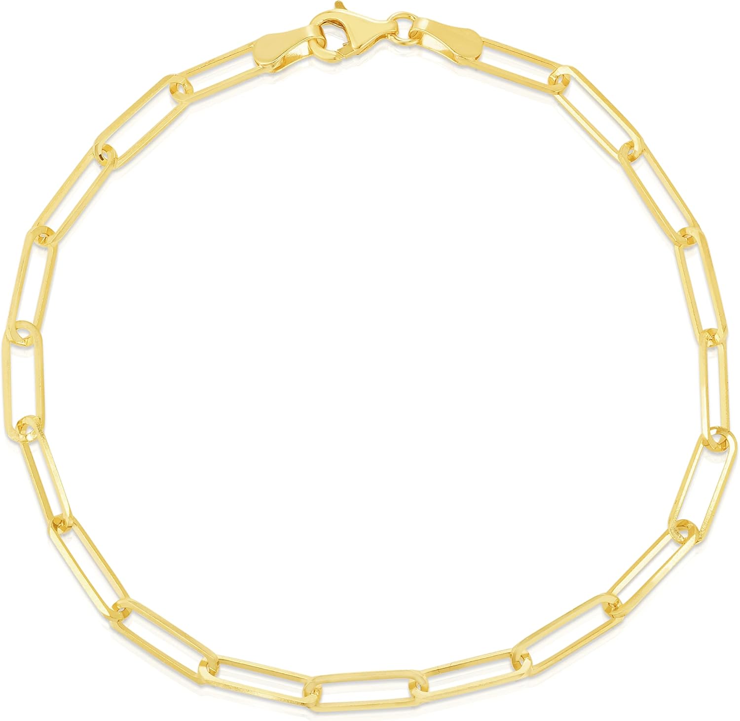 Floreo 14k Yellow Gold 3.5mm or 4mm Solid Paperclip Link Chain Bracelet