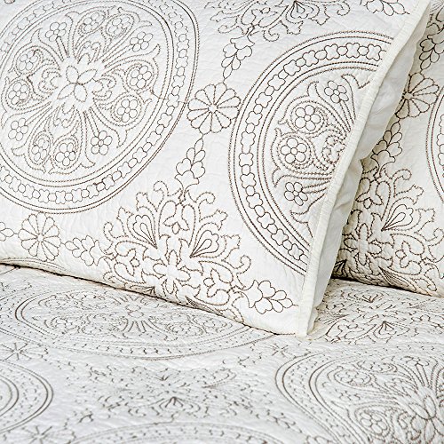 ELEGANT LIFE HOME 100% Cotton Medallion Embroidered Standard Pillow Sham 20 x 26 inches, Ivory, 1 Piece - Thumbnail 5
