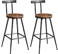 MAHANCRIS Set of 2 26" Counter Height Bar Stools with Backrest & Footrest, Rustic Brown Metal Frame BAHR6001
