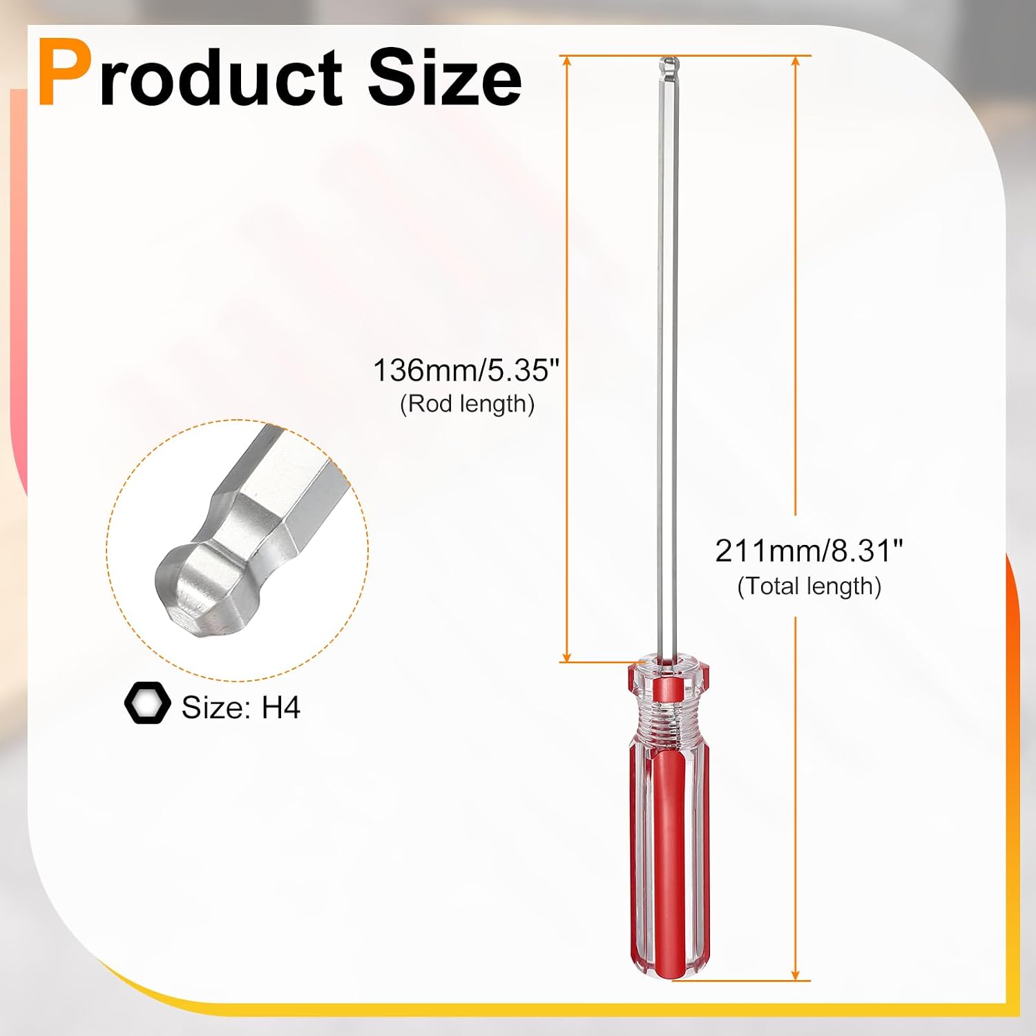 HARFINGTON Ball Hand Hex Screwdriver Magnetic Ball End 4mm x 136mm image 2